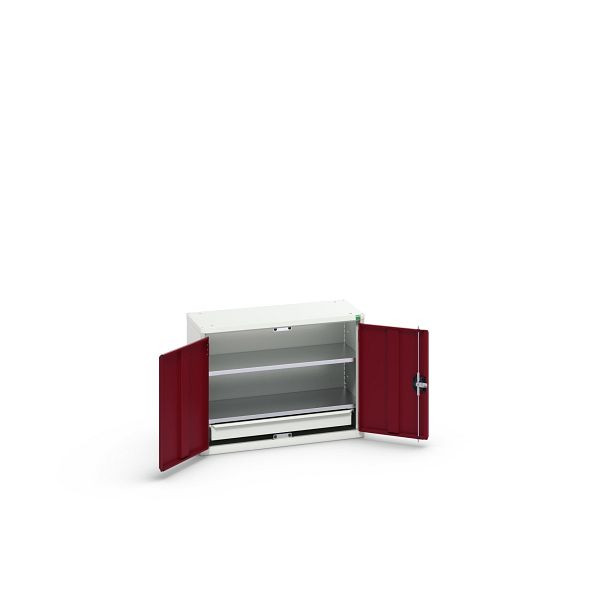 bott verso Economy Schrank, mit 2 Fachböden und 1 Schublade, BxTxH: 800 x 350 x 600 mm, Lichtgrau / Purpurrot, 16929103.24
