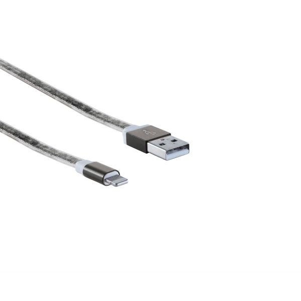 S-Conn Lightning 8-Pin Ladekabel, USB-A-Stecker auf Lightning Stecker, flach, ALU schwarz, 0,3m, 14-50033