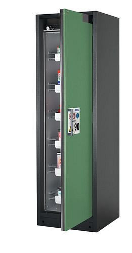 asecos Feuerbeständiger Gefahrstoffschrank Select W-66R, 6 Auszugswannen, Tür grün (rechts), 201040