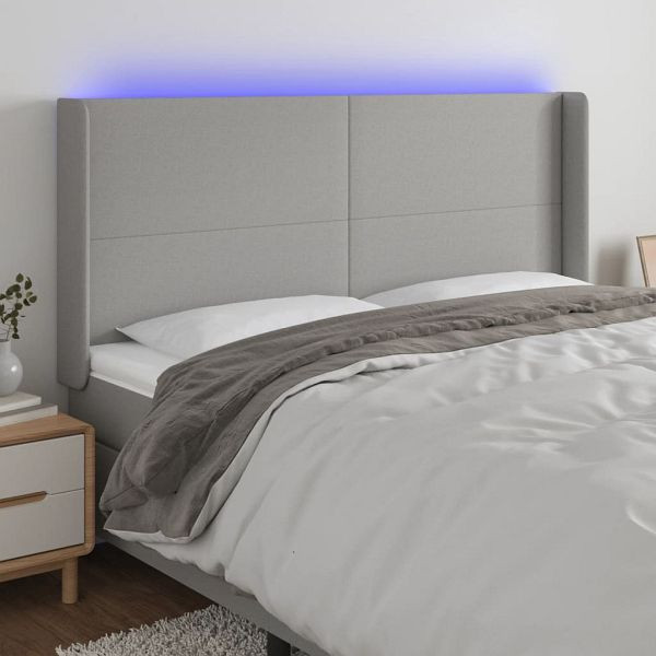 vidaXL LED Kopfteil Hellgrau 183x16x118/128 cm Stoff, 3123782
