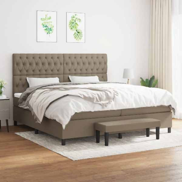 vidaXL Boxspringbett mit Matratze Taupe 200x200 cm Stoff, 3136865