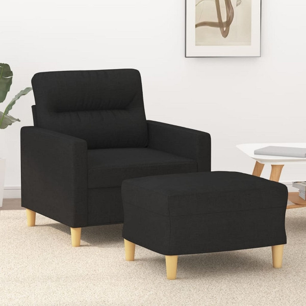 vidaXL Sessel mit Hocker Schwarz 60 cm Stoff, Füllung: Schaumstoff, 3201069