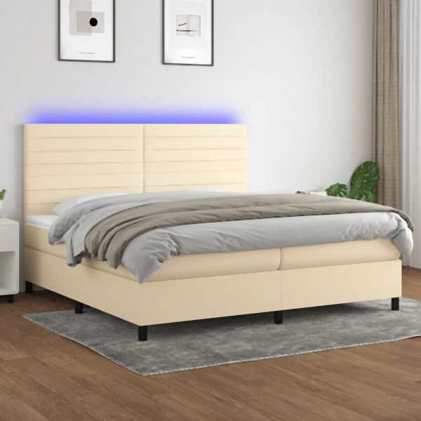 vidaXL Boxspringbett mit Matratze & LED Creme 200x200 cm Stoff, 3134986