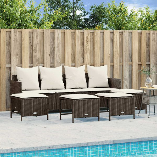 vidaXL 5-teilig Garten-Sofagarnitur mit Kissen Braun Poly Rattan, 3261558