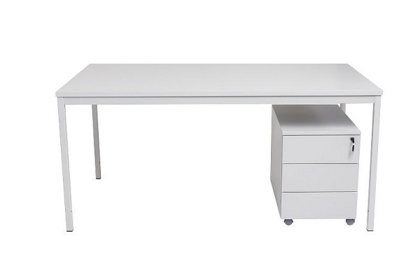Mades Schreibtisch und Stahl Rollcontainer, 3 Schübe, grau, 140x80x75 cm, MAK10786403