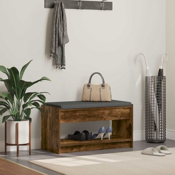 vidaXL Flurbank mit Kissen mit Regal Geräucherte Eiche 83 x 38 x 45 cm, 891580