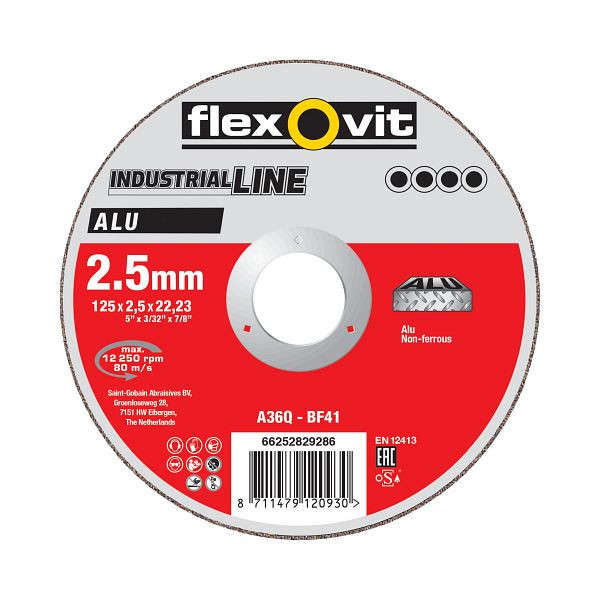 Flexovit Trennscheibe Industrial Line ALU, A 36 Q-BF41 ALU, Durchmesser: 125 mm, VE: 25 Stück, 66252829286