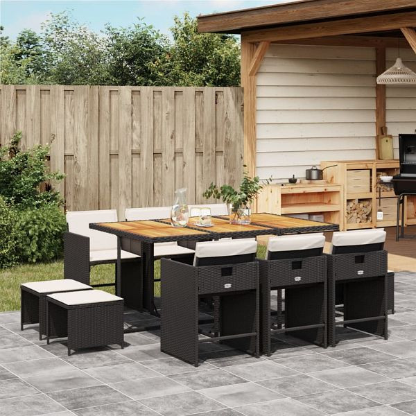 vidaXL 11-teilig Garten-Essgruppe mit Kissen Schwarz Poly Rattan, 3211155