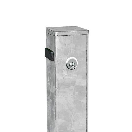 Schake Absperrpfosten, Stahl, kippbar, feuerverzinkt, zum Aufdübeln, Höhe 1000 mm, 70 x 70 mm, Zylinderschloss, 310841