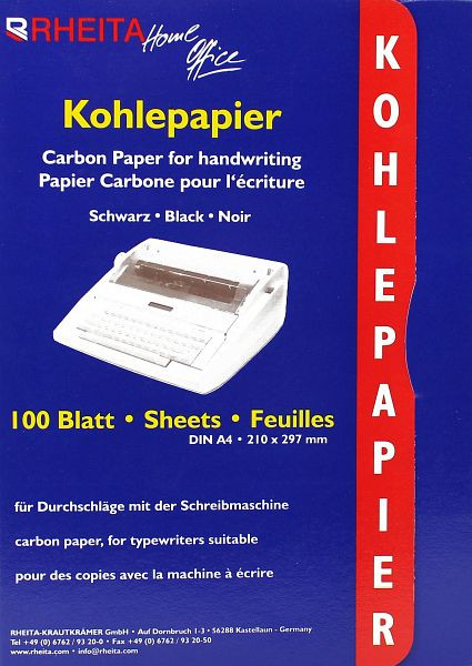RHEITA Kohlepapier - A4, 100 Blatt, schwarz, 8172-100, 4006335872103