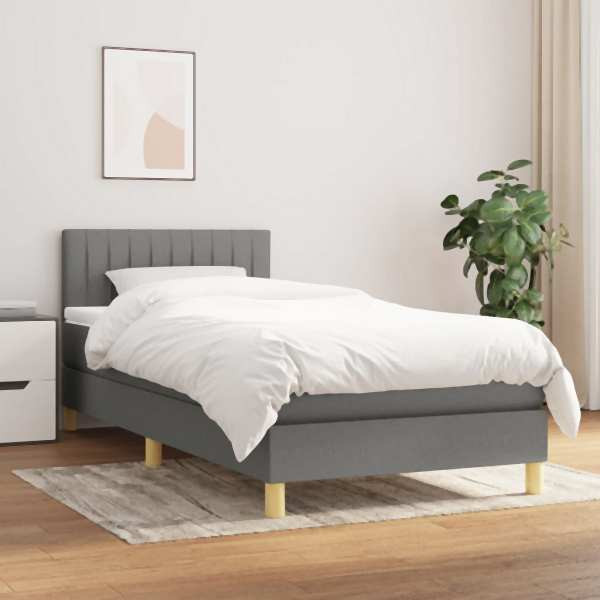 vidaXL Boxspringbett mit Matratze Dunkelgrau 100x200 cm Stoff, 3140754