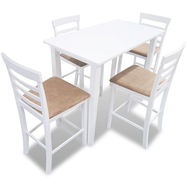 vidaXL Stehtisch und 4 Barhocker Holz Weiß, Material: Material: Polyester: 100%, 271832