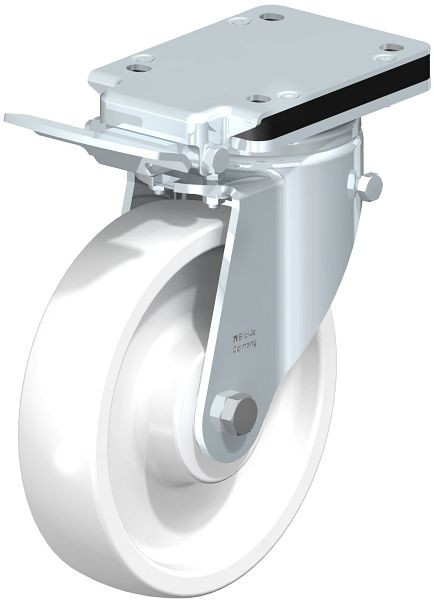 Blickle LH-SPO 201K-IS Stahlblech-Lenkrolle, Schwerlast-Ausführung, mit Anschraubplatte & Feststeller, Polyamid, Weiß, 612242