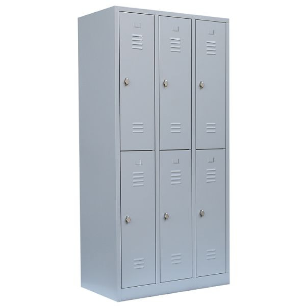 Lüllmann XL Garderobenschrank, 3 Abteile doppelstöckig, H 1950 x B 885 x T 500 mm, lichtgrau, 521230