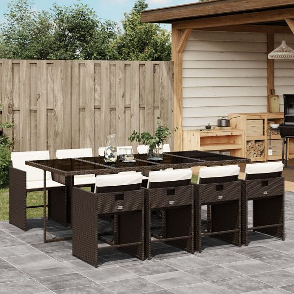 vidaXL 9-teilig Garten-Essgruppe mit Kissen Braun Poly Rattan, 3211101