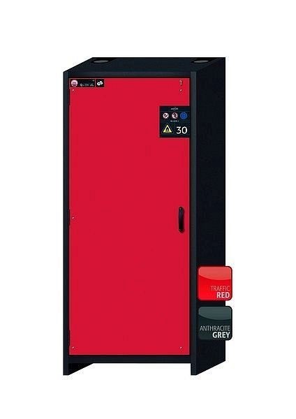 asecos Sicherheitsschrank Q-CLASSIC-30, Q30.195.086.WD in verkehrsrot RAL 3020 mit 4x Auszugswanne Standard (Edelstahl), 31008-066-30056