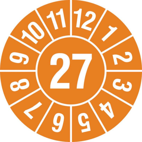 Stein HGS Prüfplaketten mit Jahresfarbe (1 Jahr), Ø 30 mm, orange, 2027, Jahreszahl 2-stelli, 31.3695-27