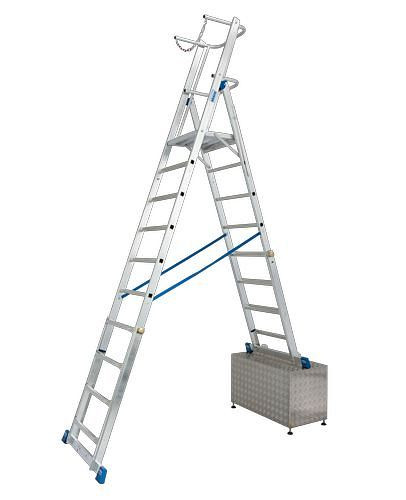 Krause Teleskop-Plattformleiter, Aluminium mit großer Standplattform, höhenverstellbar, 8-10 Sprossen, 257471