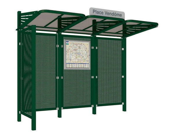 Procity Wartehalle Convi® Rückwand Und 1 Seitenverkleidung Links Aus Blech, Farbe RAL 6005, 529437.6005