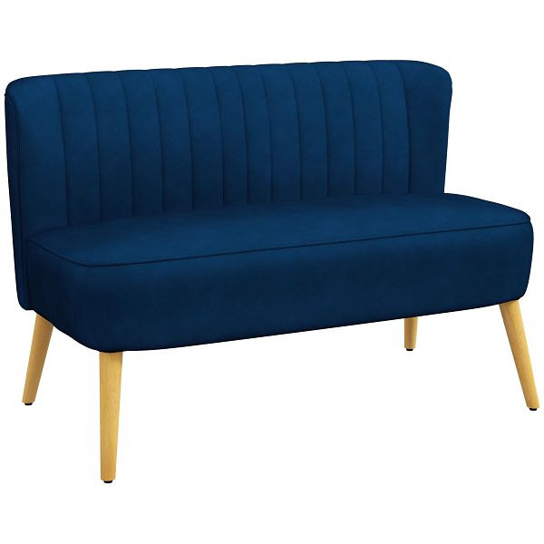 HOMCOM Sofa Retrodesign 2-Sitzer-Sofa, Holzbeine, 117 x 56,5 x 77 cm, Blau, 833-524V08DB