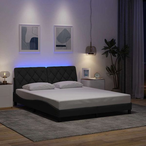 vidaXL Bettgestell mit LED ohne Matratze Dunkelgrau 160x200 cm Stoff, 3310679