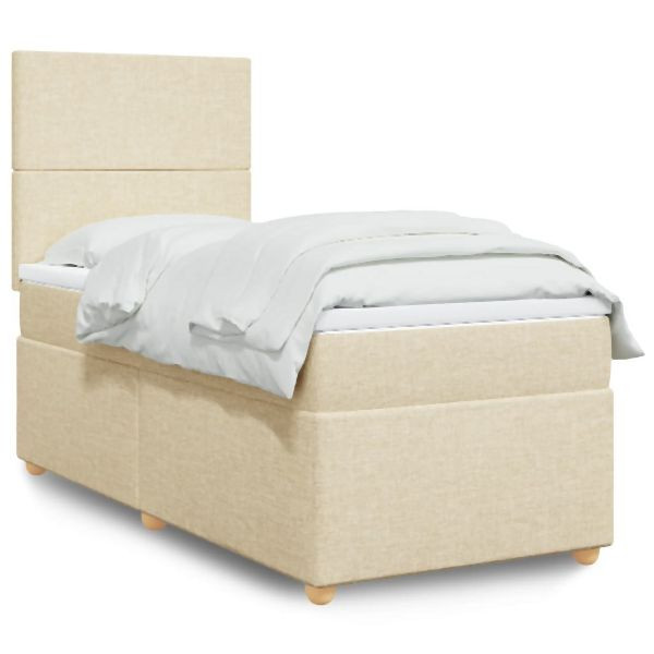 vidaXL Boxspringbett mit Matratze Creme 100x200 cm Stoff, 3291189