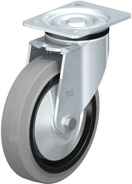 Blickle LK-POEV 200XKA-SG-FA Stahlblech-Lenkrolle, schwere Ausführung, mit Anschraubplatte, Elastik-Vollgummi, Grau, 851372