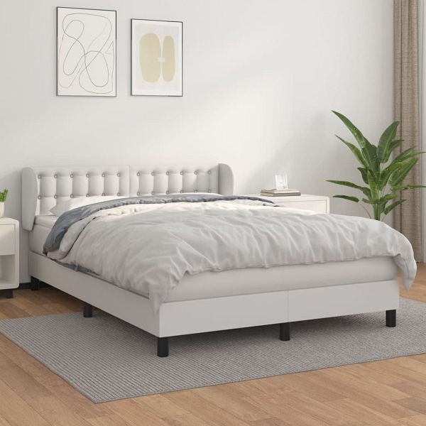 vidaXL Boxspringbett mit Matratze Weiß 140x190 cm Kunstleder, 3127308