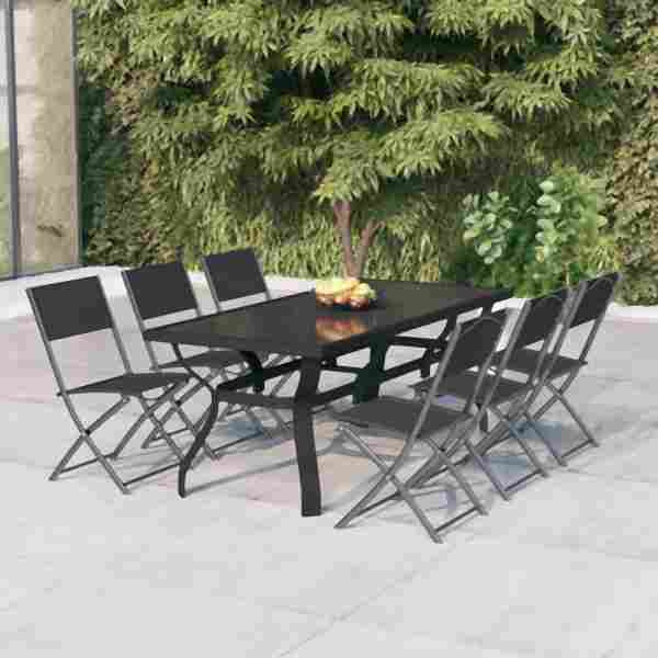 vidaXL 7-tlg. Garten-Essgruppe Grau und Schwarz, 3102919
