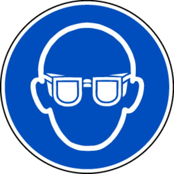 Schilder Klar Gebotszeichen Augenschutz benutzen DIN EN ISO 7010-M004, 200x0.45 mm Aluminium geprägt, 1413/52