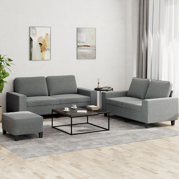 vidaXL 3-tlg. Sofagarnitur Dunkelgrau Stoff, Polyester, 3201891