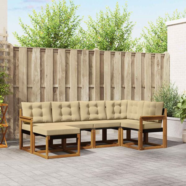 vidaXL Outdoor-Sofagarnitur mit Kissen 6-teilig Natur und Beige, 3368828