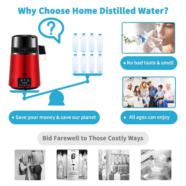 VEVOR Wasserdestillierer Destilliergerät 1L/h 750W Wasserdestilliergerät  Rot DSDW1LH4L220VKTNFV2 günstig versandkostenfrei online kaufen: große  Auswahl günstige Preise