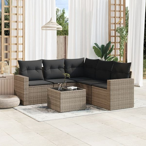 vidaXL 6-teilig Garten-Sofagarnitur mit Kissen Grau Poly Rattan, 3251297