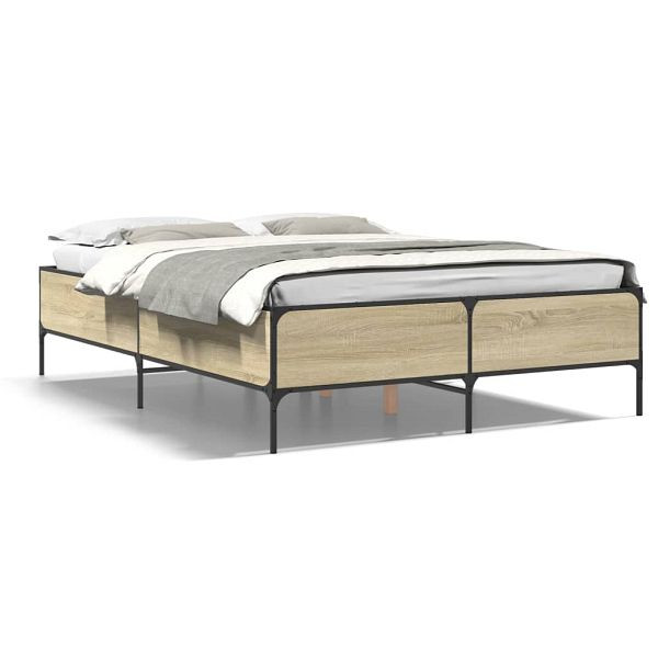 vidaXL Bettgestell Sonoma-Eiche 135x190 cm Holzwerkstoff und Metall, 3279813