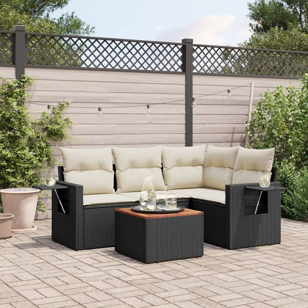 vidaXL 5-teilig Garten-Sofagarnitur mit Kissen Schwarz Poly Rattan, 3256875