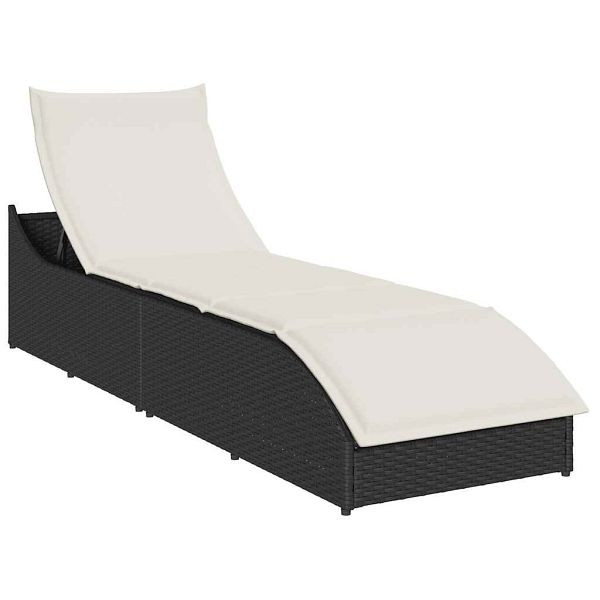 vidaXL Klappliege mit Auflage und Stauraum Schwarz Poly-Rattan, 4104220