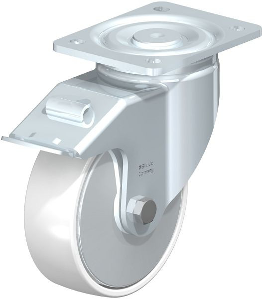 Blickle LH-PO 150G-FI-FA Stahlblech-Lenkrolle, Schwerlast-Ausführung, mit Anschraubplatte & Feststeller, Polyamid, Weiß, 750010