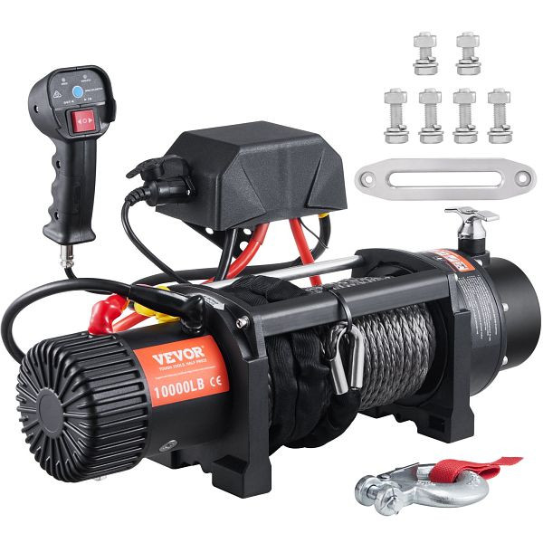 VEVOR Elektrische Seilwinde 12V 4536kg/10000 lbs Offroad Nylon-Seil mit kabelloser Fernbedienung Schwarz, DDHCSJPHCSYCY6JRBV9