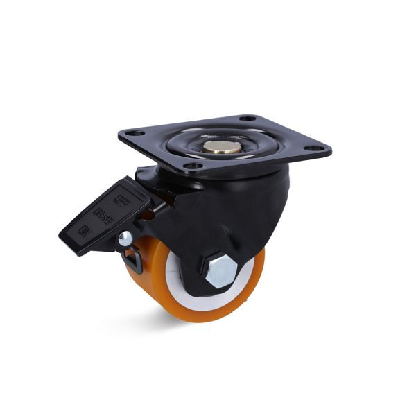 Torwegge Polyurethan Apparate Rolle, Tragfähigkeit 400 kg, Rad-Ø 65 mm, Radbreite 50 mm, Gesamthöhe 95 mm, mit Feststeller, 0054895