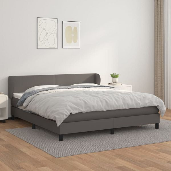vidaXL Boxspringbett mit Matratze Grau 160x200 cm Kunstleder, 3127203