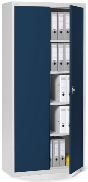 Deskin 5 OH Stahlschrank mit Flügeltüren, Lichtgrau, Türen Dunkelblau RAL 5011, B 920 x H 1950 x T 420 mm, 269522