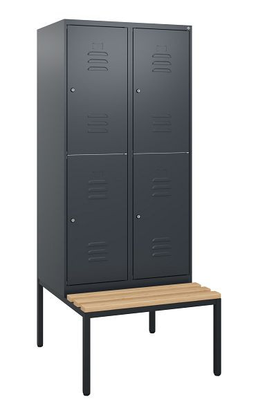 C+P Doppelstöckiger Spind Classic PLUS, 2 Abteile, 1950x800x815mm, 7016/7016, Zylinderschlösser, Buche-Sitzleisten, Sitzfläche, 0803505-22 S10036