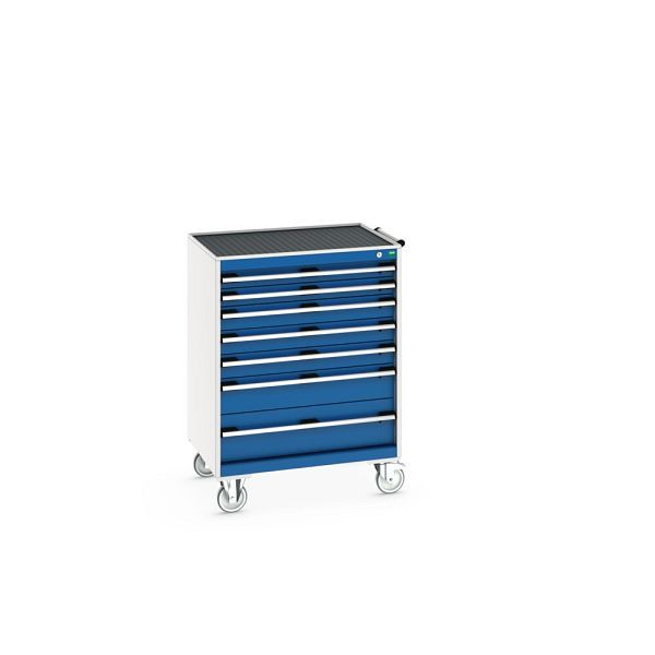 bott cubio Schubladenschrank mobil bestückt, mit 7 Schubladen, BxTxH: 800x650x1085mm, RAL 7035/5010, Enzianblau, 40402065.11V