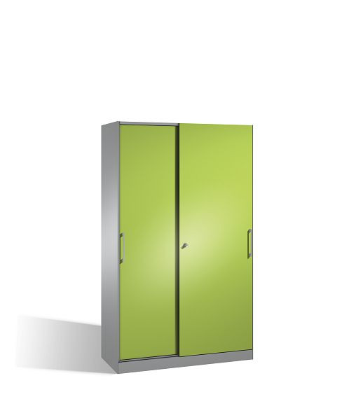 C+P Schiebetürenschrank Asisto, H1980xB1200xT435mm, Farbe: Weißaluminium / Viridingrün, Bügelgriff, 5 OH, 142001-000 S10105