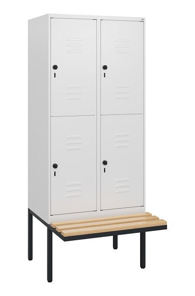 C+P Doppelstöckiger Spind Classic PLUS, 2 Abteile, 1950x800x815mm, 9016/9016, Drehriegel, Sitzleisten aus Buche, schwebende Sitzfläche, 0803405-22 S10014