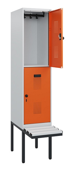 C+P Doppelstock-Spind Evolo PLUS, Bank, 2 Fächer, 1950x400x815mm, 7035/2004, Drehriegel, Sitzfläche Kunststoff, 0493405-12 S10083