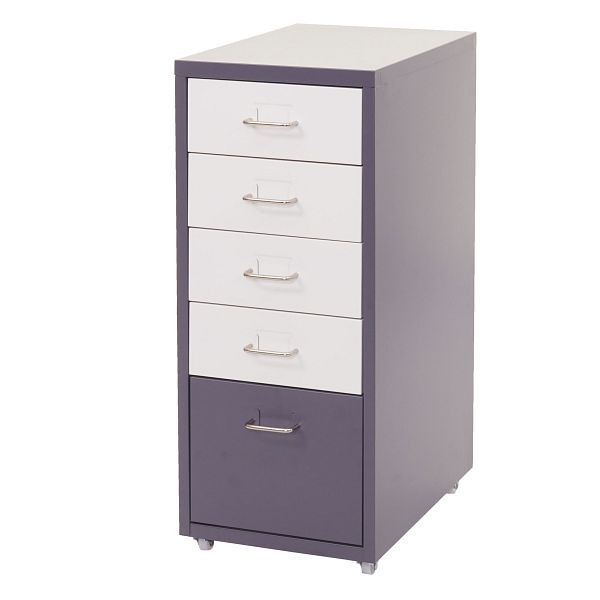 Mendler Rollcontainer Boston T851, Schubladenschrank Stahlschrank, 69x28x41cm 5 Schubladen, dunkelgrau weiß-dunkelgrau, 72277
