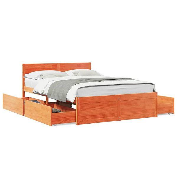 vidaXL Massivholzbett mit Schubladen Wachsbraun 120x190 cm Kiefer, 3282362