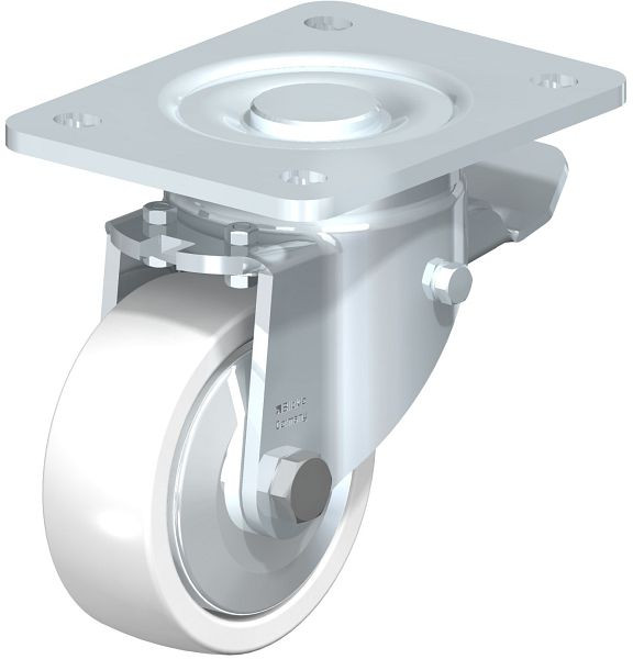 Blickle LH-SPO 100G-3-ST-FA Stahlblech-Lenkrolle, Schwerlast-Ausführung, mit Anschraubplatte & Feststeller, Polyamid, Weiß, 750146